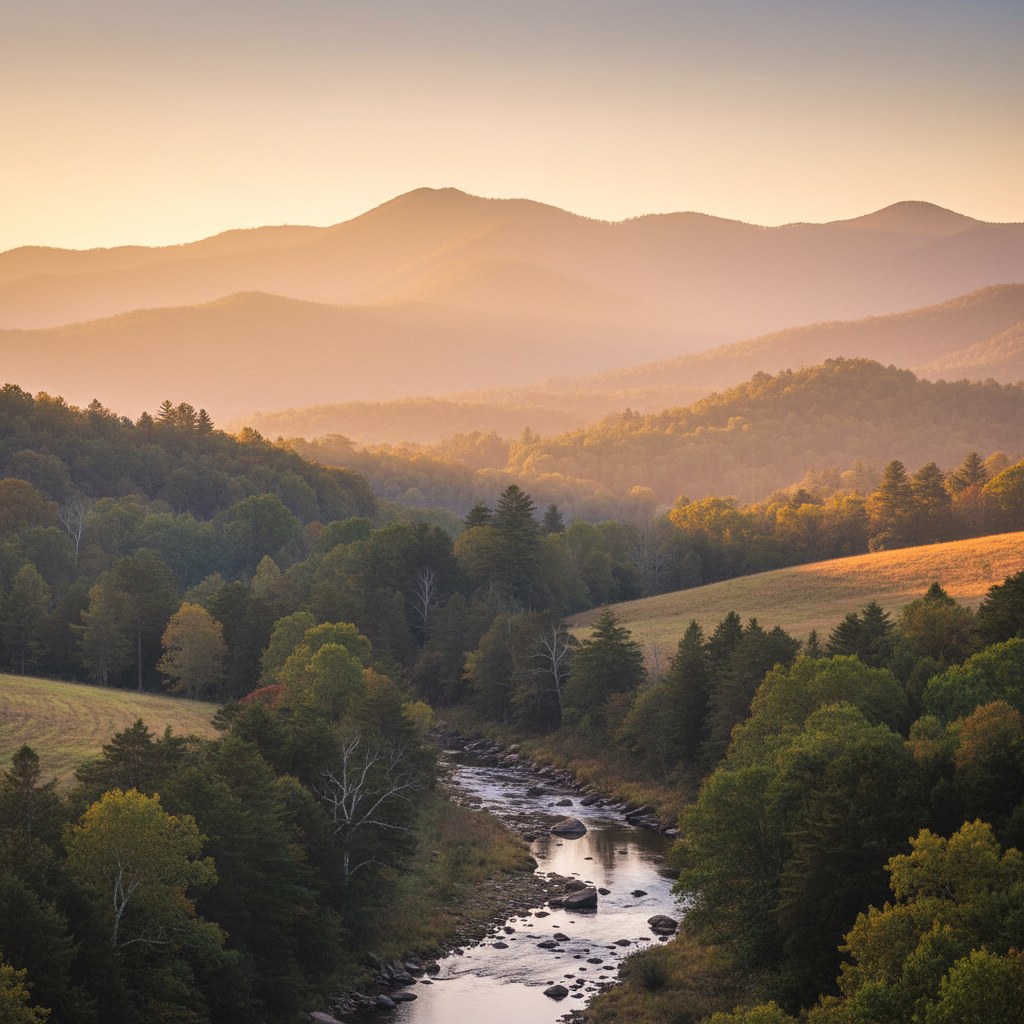 East Tennessee Smoky Mountain landscape at golden hour